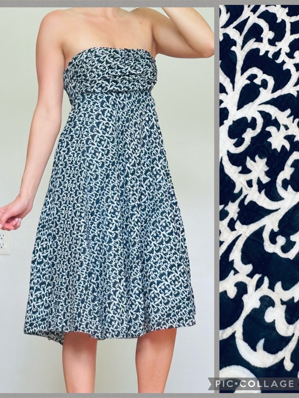 J. Crew Seersucker Strapless Navy White Dress